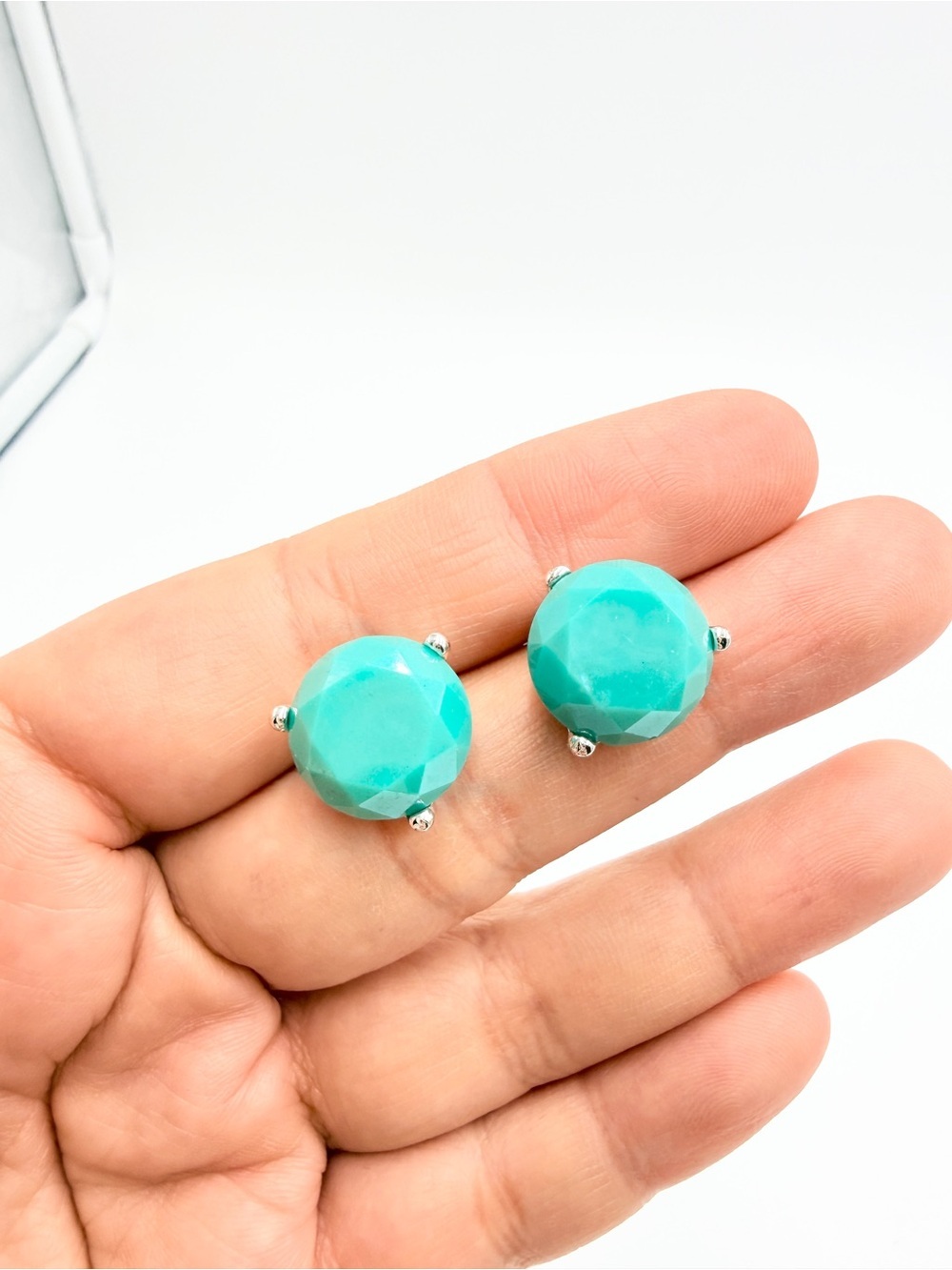Turquoise Faceted Round Stud Earrings - Women Jewelry